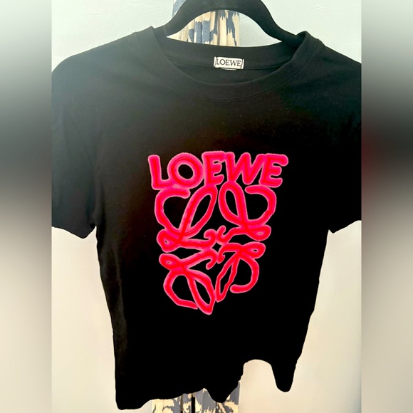 Loewe Tops - Loewe Black T-Shirt with Pink Logo